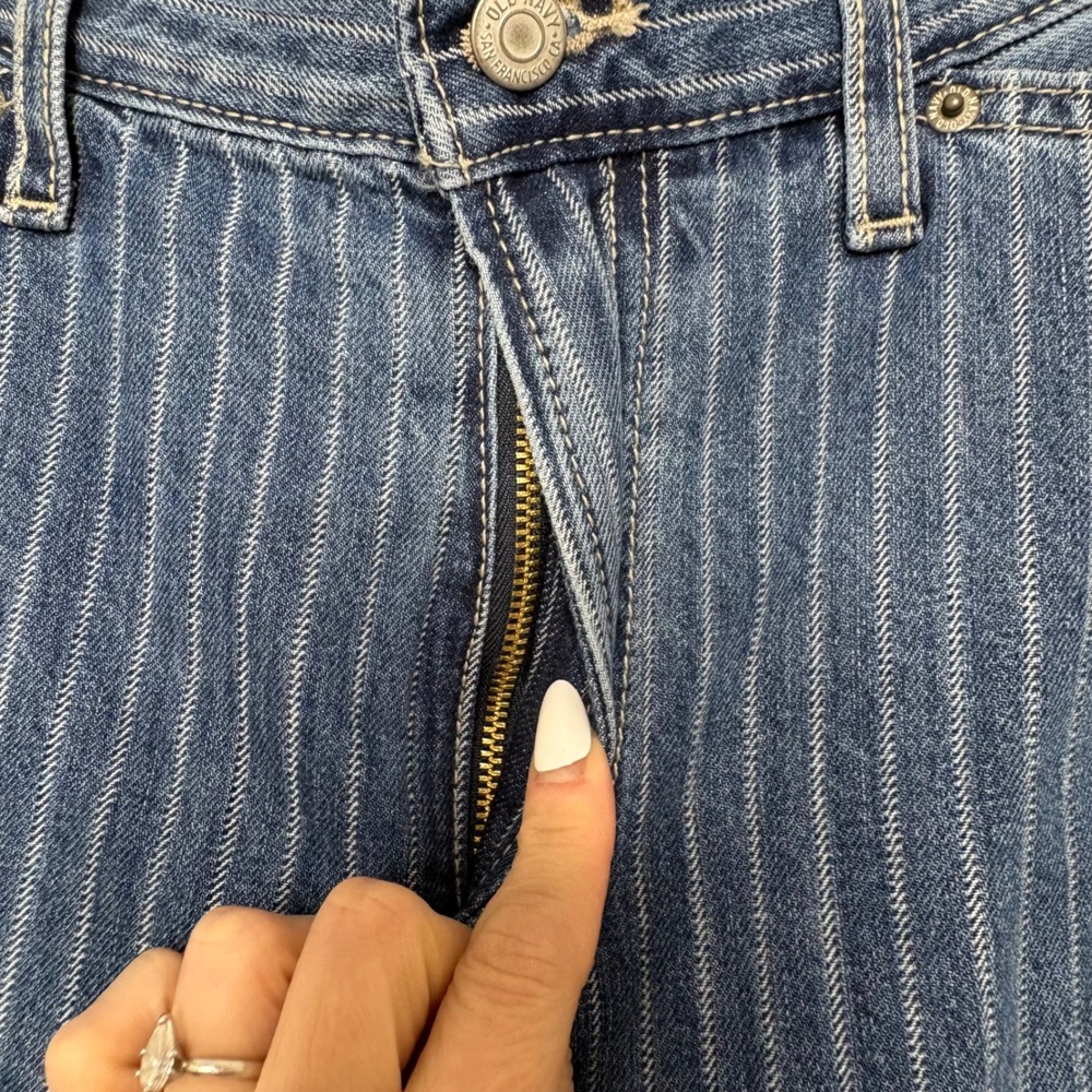 Old Navy Womens Pinstripe High Rise Rigid OG Loose Carpenter Jeans Blue Size 12 - Picture 7 of 10